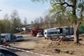 Stavba lávky v Božkově. Pohled z protějšího přehu Božkovského ostrova. 