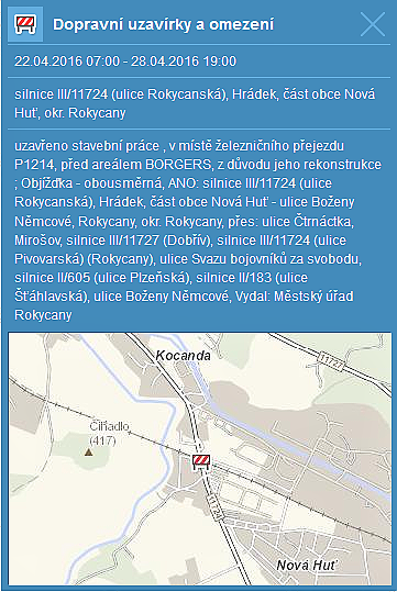 uzavírka přejezdu - objížďka