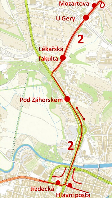 mapka objížďka tramvaj