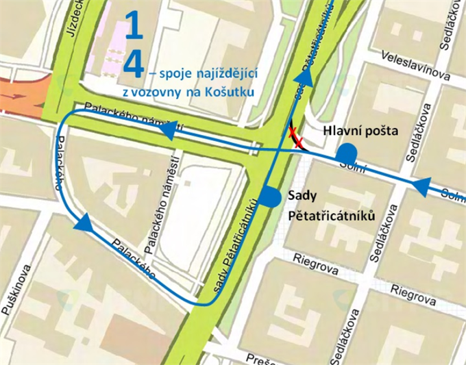 Odklon linek č. 1 a 4