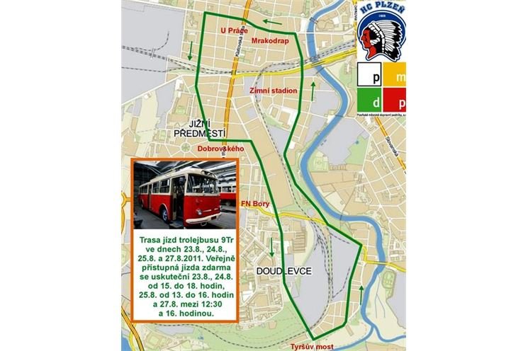 trasa historického trolejbusu HC Plzeň 1929
