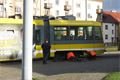 Tramvaj vykolejila na konečné linky číslo 1 na náměstí Milady Horákové.